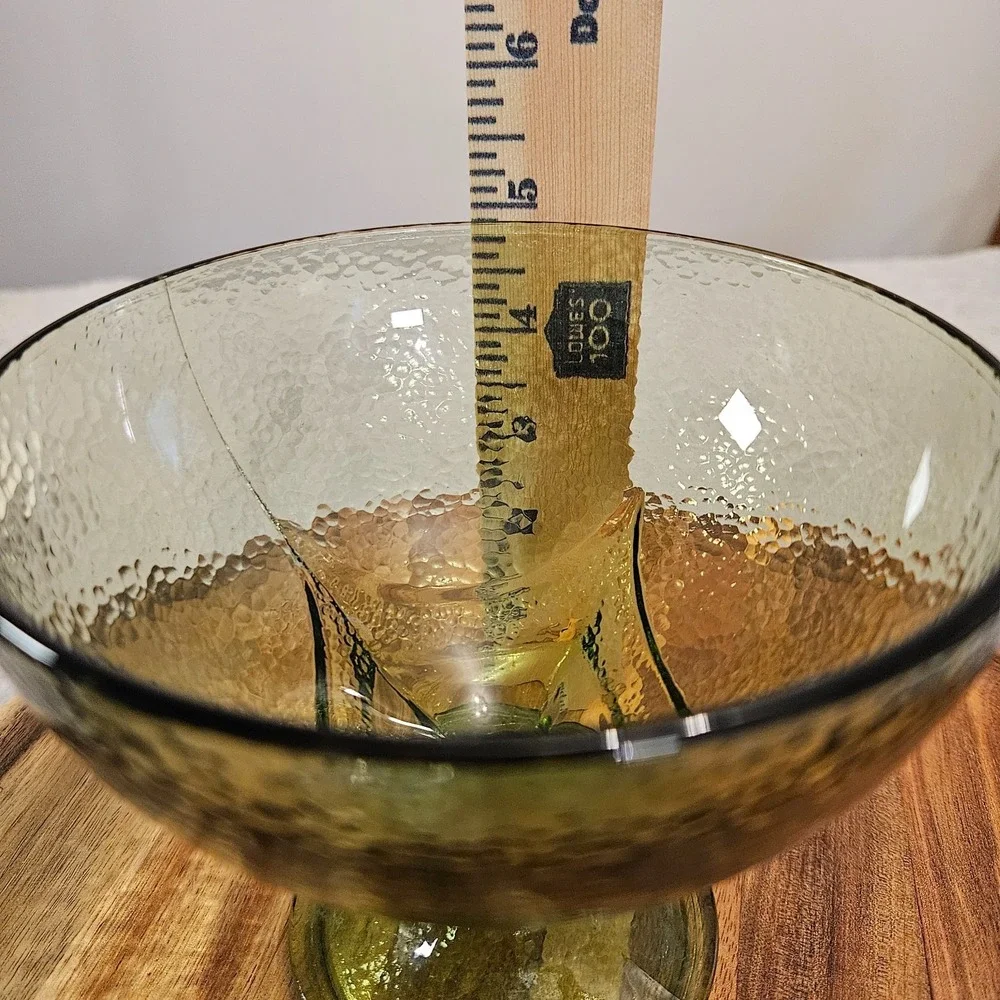 Vintage Hazel Atlas Green Textured Glass Sherbert Dessert Compote Bowl Retro MCM